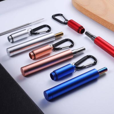 Wholesale Colorful Mini Metal Straw Collapsible 304/316 Stainless Steel Straw Set With Case Telescopic Custom Laser Logo Straw